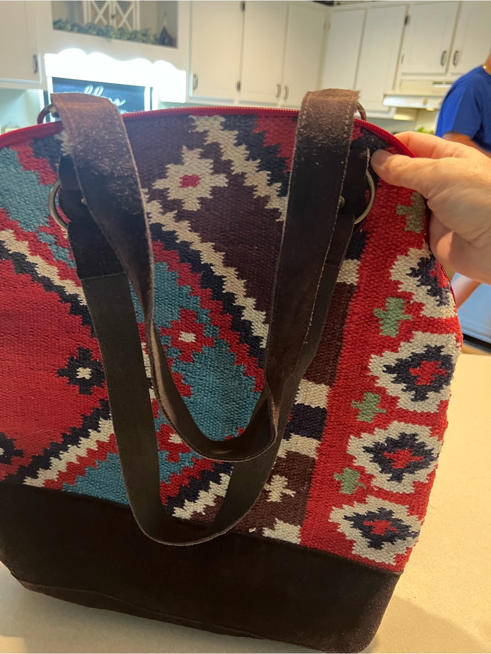 Panache Handwoven Tribal Tote - Red, Teal & Brown